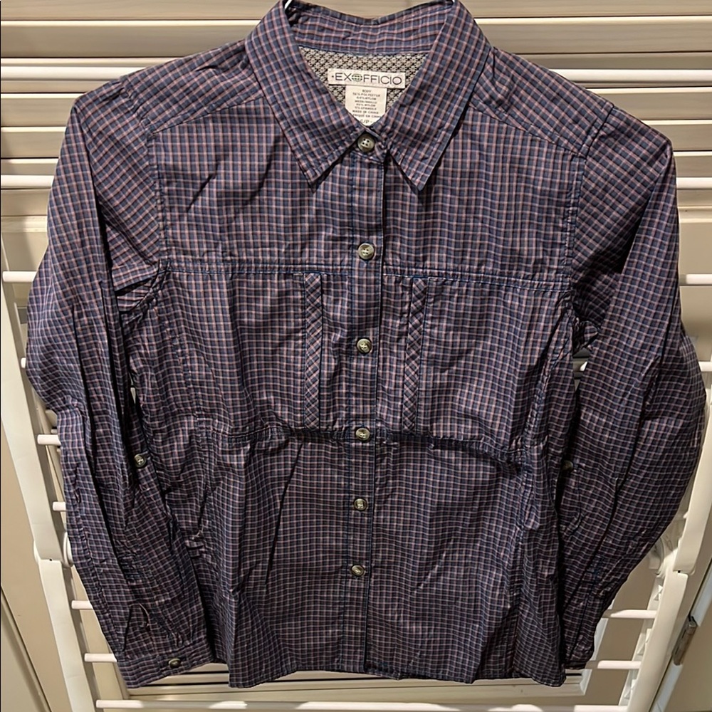 ExOfficio Pink and Blue Plaid Hiking/Travel Shirt
